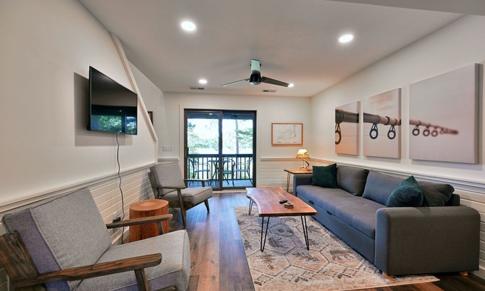 Webb Lake Condo | Lakeside Fishing Bear Condo: Beach, Sauna, Club Room, Private Balcony