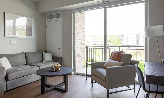 North Kansas City Apartment | Landing | Modern 2BD, Yoga Studio, Courtyard