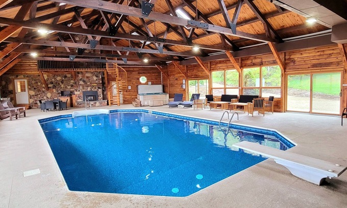 Laporte Cabin | Lodge w/INDOOR PRIVATE HEATED POOL + Hot Tub + Fire Pit + Pond, on 19 acres