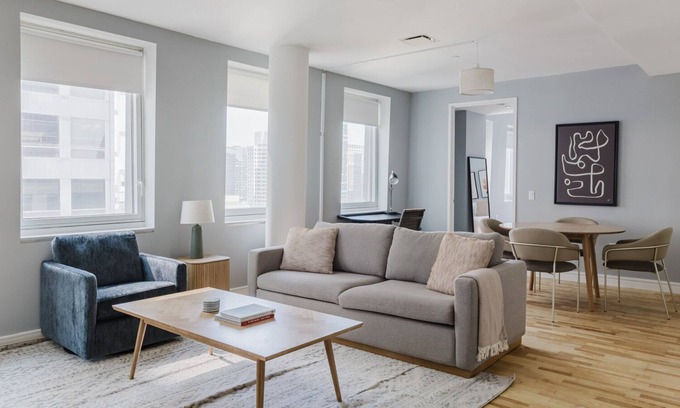 Central New York City Apartment | Lovely Midtown 2BR, Gym, Rooftop, W/D, Doorman, by Blueground