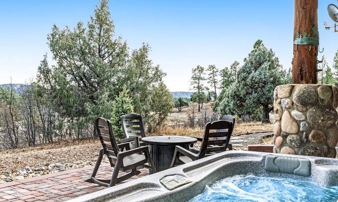 Pagosa Meadows IV Cabin | Luxe lodge w/ amazing mountain view, hot tub, game room & deck - near golf