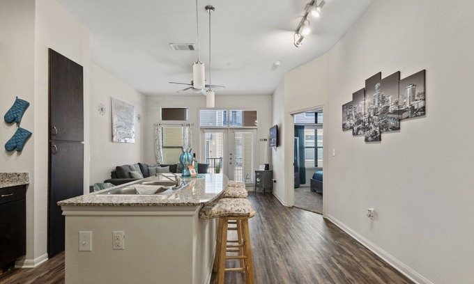 Braeswood Place Apartment | Luxe One Bedroom| Pool & Free Parking |Free Snacks & Wine