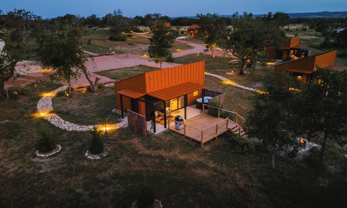 Stonewall Cabin | Luxury cabin in the center of the Texas Wine Country; large private porch w/hot tub, gas grill and fire pit; pet friendly