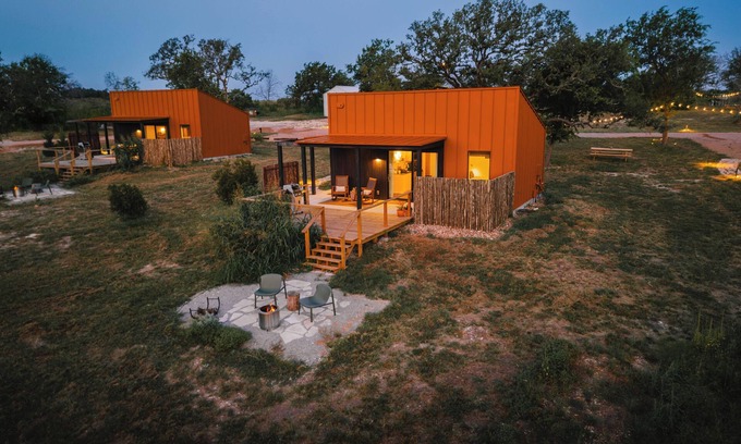 Stonewall Cabin | Luxury cabin in the center of the Texas Wine Country; large private porch w/hot tub, gas grill and fire pit; pet friendly