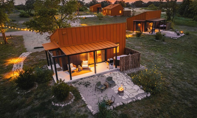Stonewall Cabin | Luxury cabin in the center of the Texas Wine Country; large private porch w/hot tub, gas grill and fire pit; pet friendly