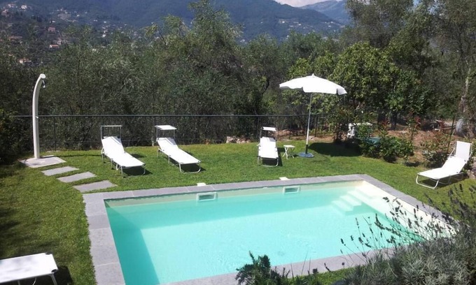 San Lorenzo della Costa Apartment | Luxury Apartment 2-4 persons in villa Liberty with olive trees and swimming pool, fine residential area above Santa Margherita Ligure