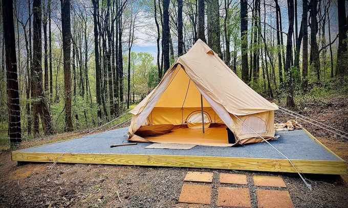 Stokes RV Rental | Luxury tent on lowery mill creek