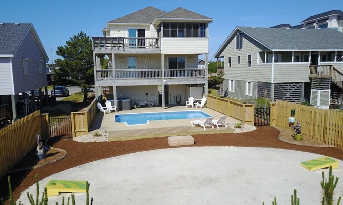 Kill Devil Hills House | McLovin:Oceanside, private pool, hot tub, dog-friendly & short walk to the beach