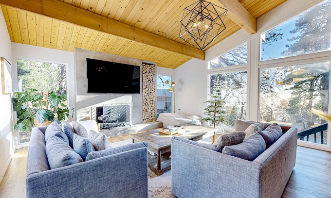 Running Springs House | Mid-century modern home nestled in the forest with mtn views & large balcony