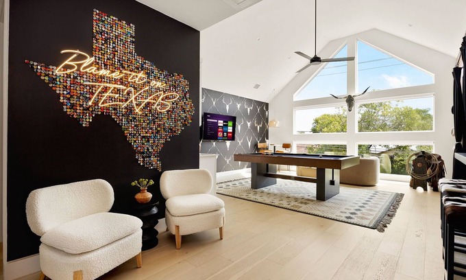 South Lamar House | Modern Luxe South Lamar Retreat with Heated Pool, Game Room, and Outdoor Theater