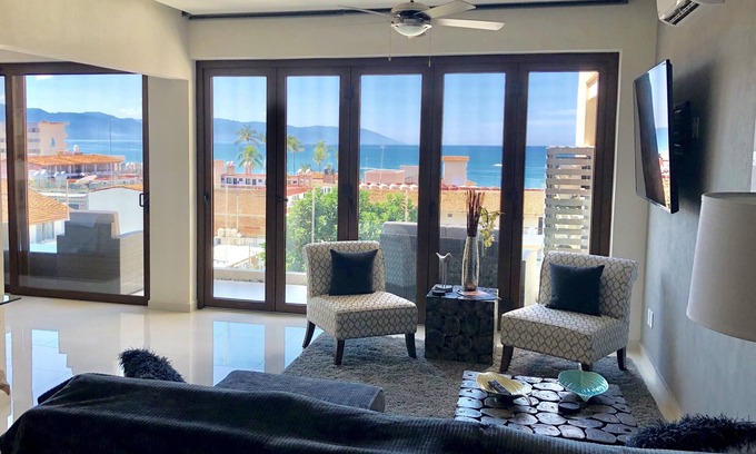Puerto Vallarta Condo | New top floor ocean view quiet side at Nayri 1 block from beach