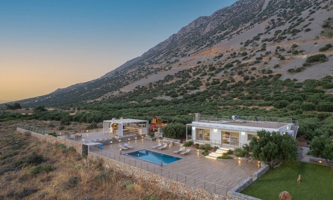 Pefki Villa | New Villa of the hill with Heated Pool, BBQ & Kids Playground