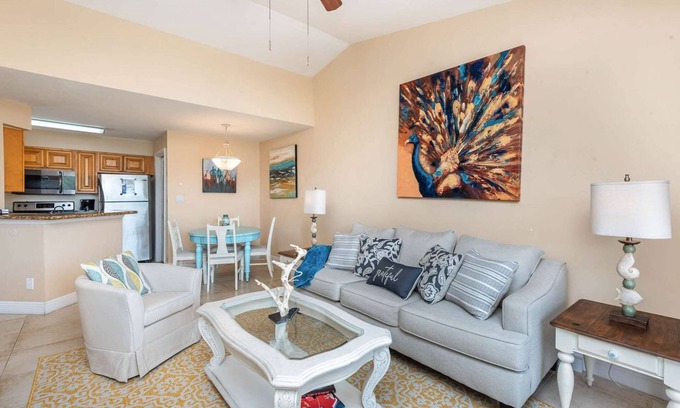 Ocean Side Village Condo | Peacock · Bright Beachy King Bed Condo · Half Mile to Beach