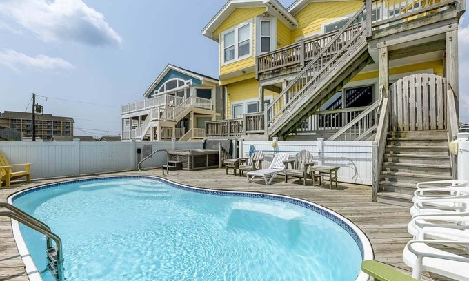 Nags Head House | Pebble Beach | Oceanfront | Dog Friendly, Private Pool, Hot Tub | Nags Head