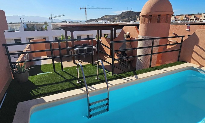 Vera Beach Apartment | Penthouse with private pool on the roof, sea views, 65m from the beach, WiFi