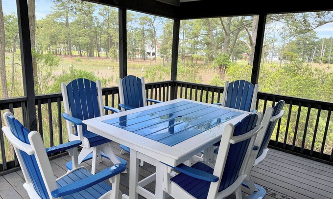 Piney Island House | Piney Island Getaway - Waterview home - SC Porch LINENS AND TOWELS PROVIDED