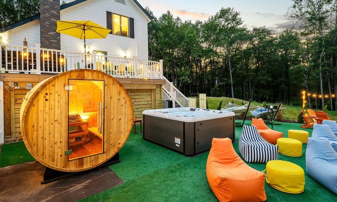 Long Pond House | Poconos Lodge - Hot Tub Sauna Game Room Fire Pit