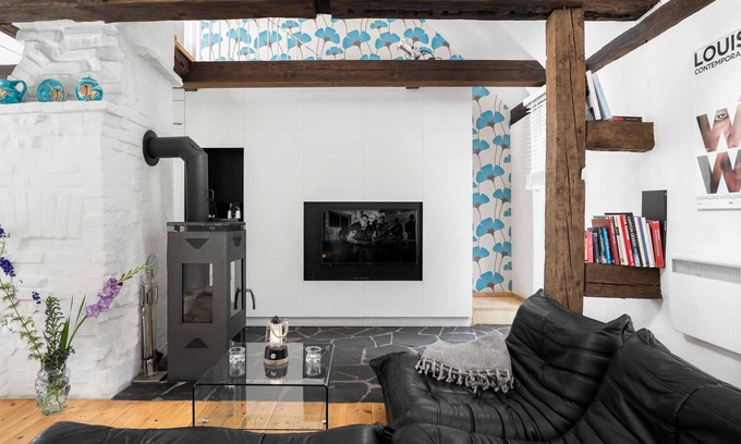 Ahlbeck House | Pommernhaus Vorsee am Kiefernwald Kamin Boot - Thatched half-timbered house, fireplace