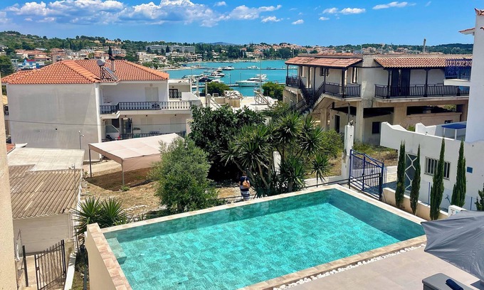 Porto Heli House | Portoheli Villa Downtown, Pool & Port view