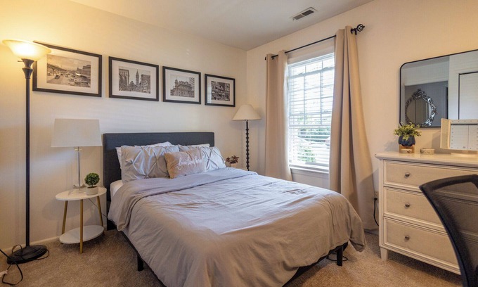 Mount Laurel Condo | Private Bedroom with Bathroom