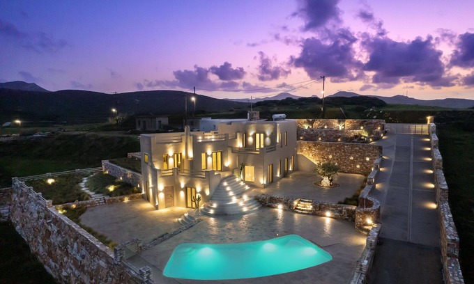 Naxos Villa | Private Hillside Cycladic Estate with mountain and ocean views olive grove