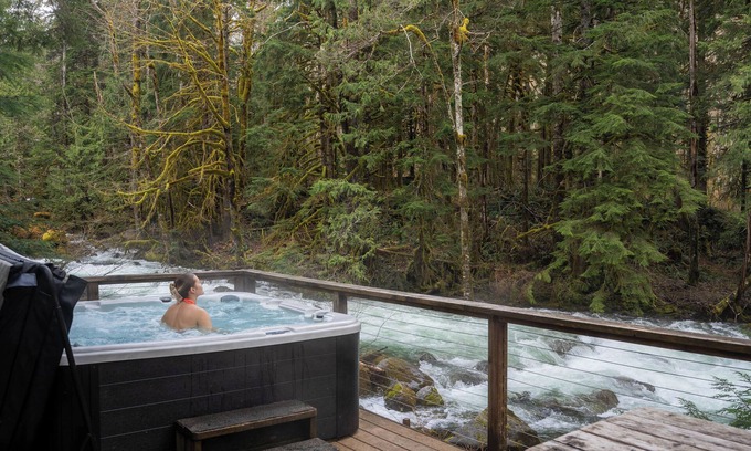 Gold Bar Cabin | River Runs Through this secluded A-Frame, hot tub