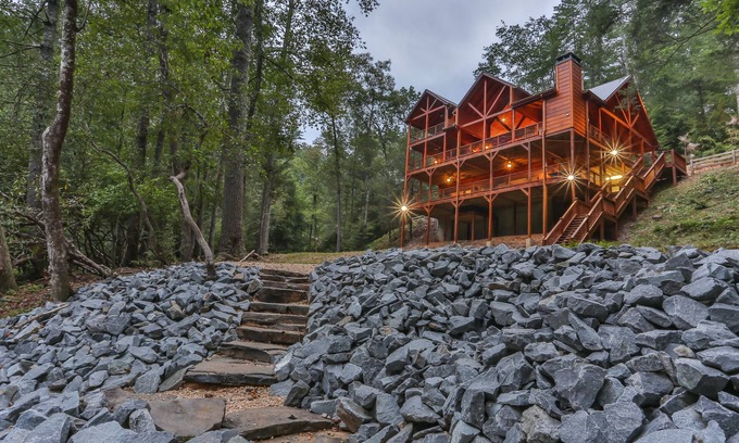Ellijay Cabin | Riverside Sanctuary: Serene Luxury Lodge in Ellijay -750' of Riverfront Splendor
