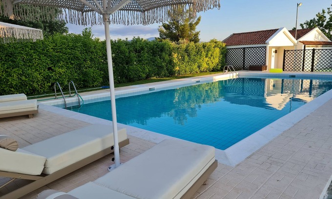 Oropos Villa | Romantic traditional Villa with huge garden, swimming pool, basketball court etc
