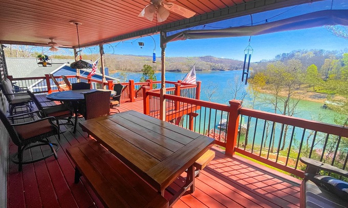 Rock Harbor House | Scenic 6BR lakefront home in cove with private dock, boat slips, hot tub-Dogs ok
