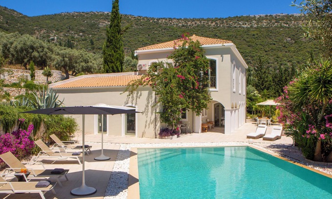 Evgiros Villa | Secluded Villa Amadeus with hammam, tennis court, BBQ & private pool