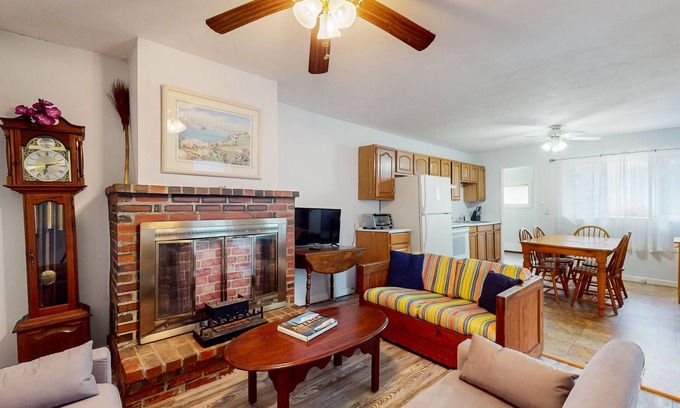 Cedar Bushes House | Second-floor home with Manomet Beach access, deck, firepit & outdoor space
