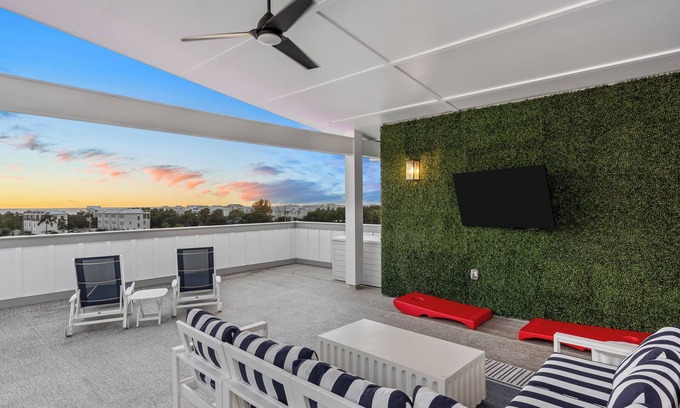 West Panama City Beach House | Sleeps 24 | 2 Homes, Walk to Beach, Free Golf Cart, Rooftop Decks, Pool Access