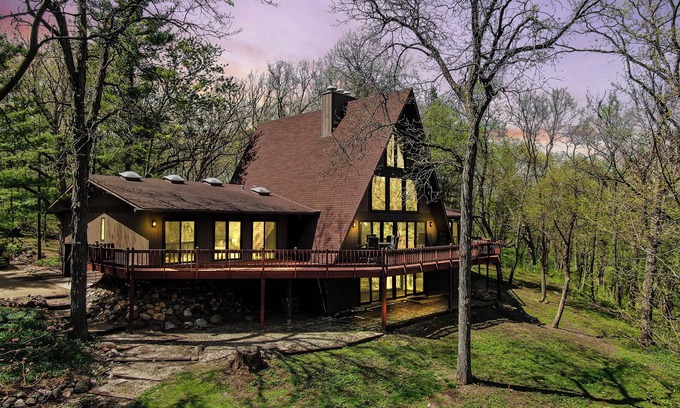 McHenry House | Spacious A-Frame sleeps 25 on 5 wooded acres with a private fishing pond