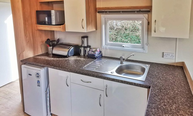 Llanllwchaiarn House | Spacious and well-presented 12ft-wide caravan with one double and two twin bedrooms.