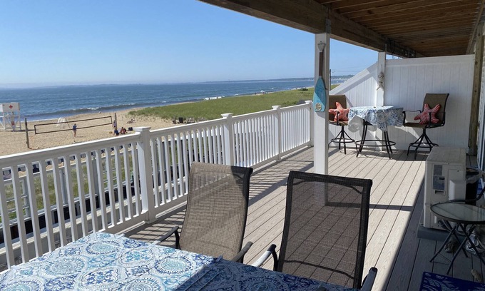 Old Orchard Beach Condo | Spectacular Beachfront Condo-Watch sunrise from deck overlooking beach.