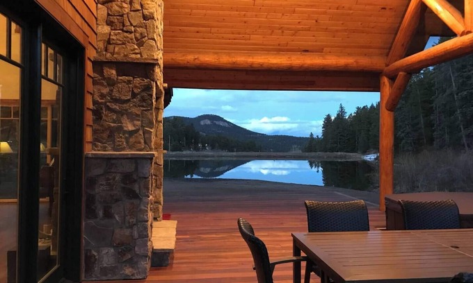 Green Valley House | Spectacular Log Home with Private Lakefront, Hot Tub, Firepit & Views in the MTN