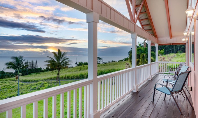 Ninole House | Spectacular two-story ocean-view home on two acres with covered lanai