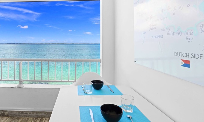 Grand Case Apartment | studio nine feet in the water. New condo feet in water.