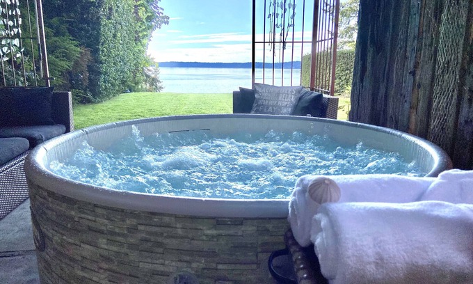 Redondo Apartment | Stunning Water, Sunset and Sound View Getaway Suite with hot tub and firepit