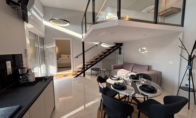 Petaloudes Apartment | Stylish loft with gallery and modern living ambience in Rhodes Town