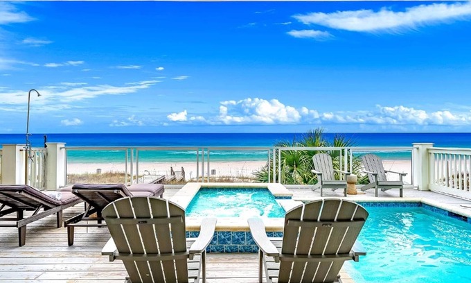 Laguna Beach Estates House | Sunset! Incredible Gulf Front 9Br home sleeps 26 w private pool.