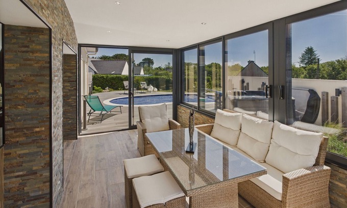 Penmarch Ski Chalet | Swimming pool, jacuzzi and large terrace for 7