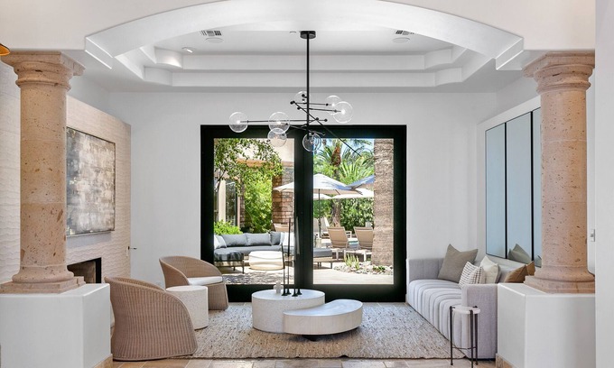 Central Scottsdale House | SWSS Hidden Palm: Luxe 8-bedroom retreat w/golf sim, wellness room. Perfect for corporate getawa.