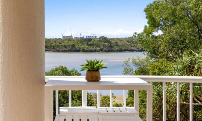 Currimundi Apartment | THE ENTRANCE UNIT 5 - Relax on a sunlit balcony overlooking Currimundi Lake, with birds singing in t