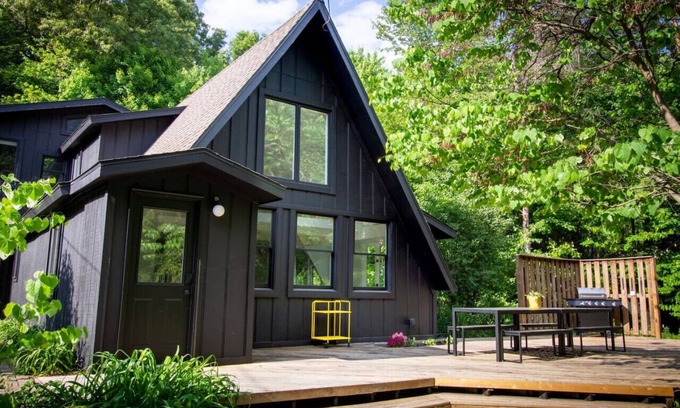 Lowell House | The Love Inn A-Frame Cabin in the woods with pool & firepit that sleeps 19 in Ada, MI (Pet Friendly!)