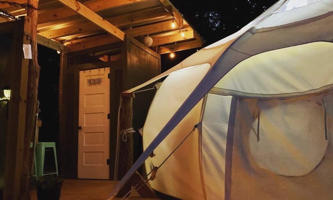 Weaverville RV Rental | The Moonlight - Glamping with Golf Cart and Soaking Tub on Homestead