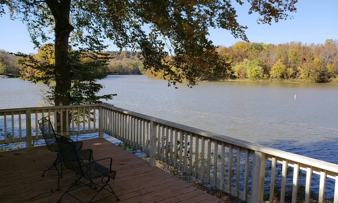 Cannelton Cabin | The Point is a waterfront rental with covered boat dock at Rocky Point Indiana