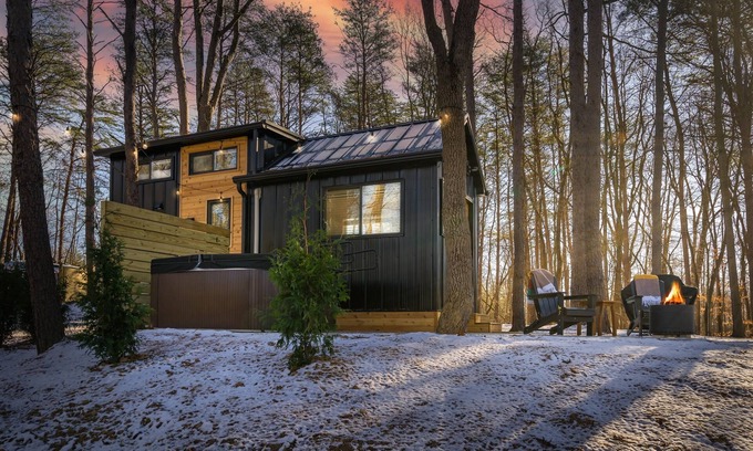 Laurelville House | Tiny Home fire pit + hot tub + community game room