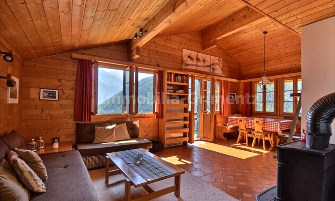 Grimentz Ski Chalet | Very comfortable chalet on 2 levels, for 6 people, living room with fireplace, kitchen area with dis