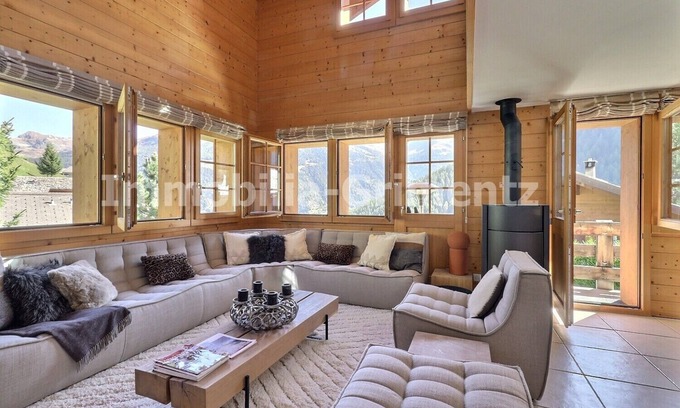 Grimentz Apartment | Very comfortable flat on 2 levels for 5 to 6 people, living room with wood-burner, kitchen area with